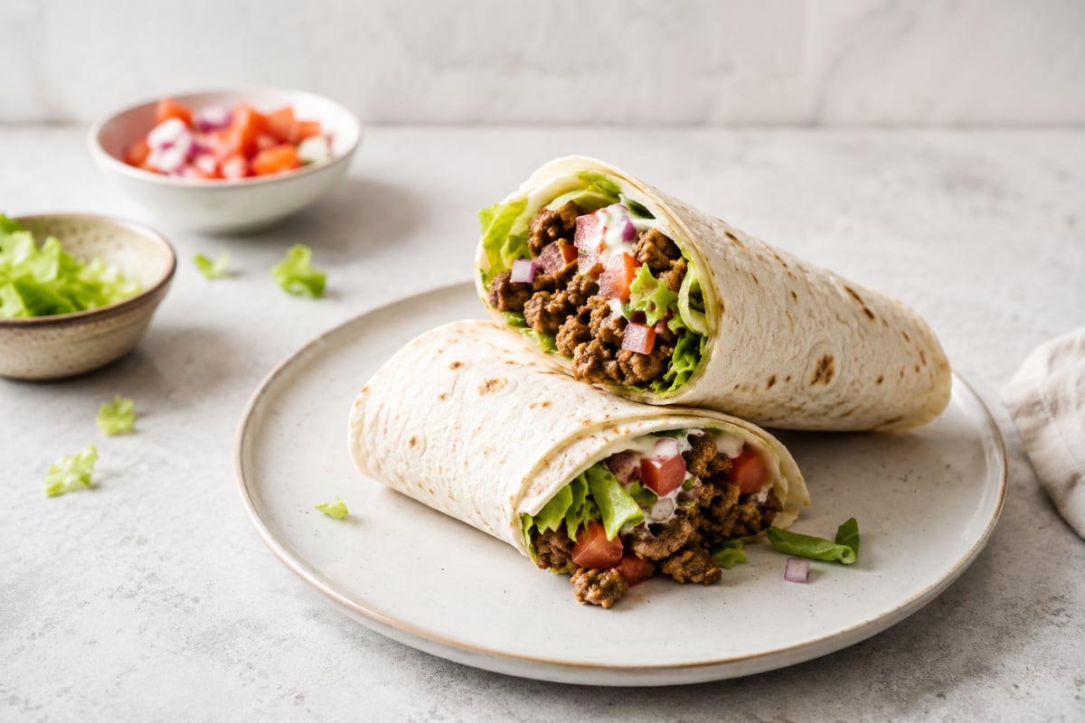 Wraps med hakket blandet kød