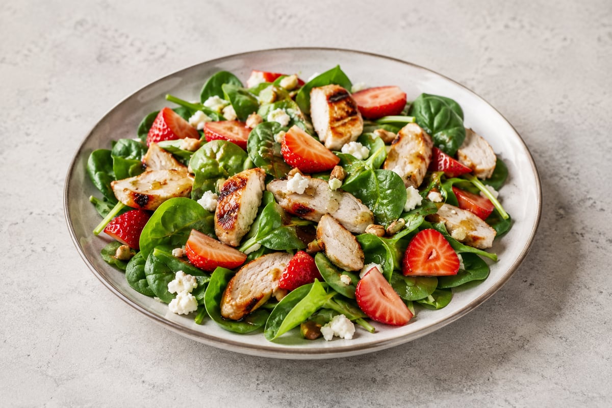 Jordbær-spinatsalat med kylling