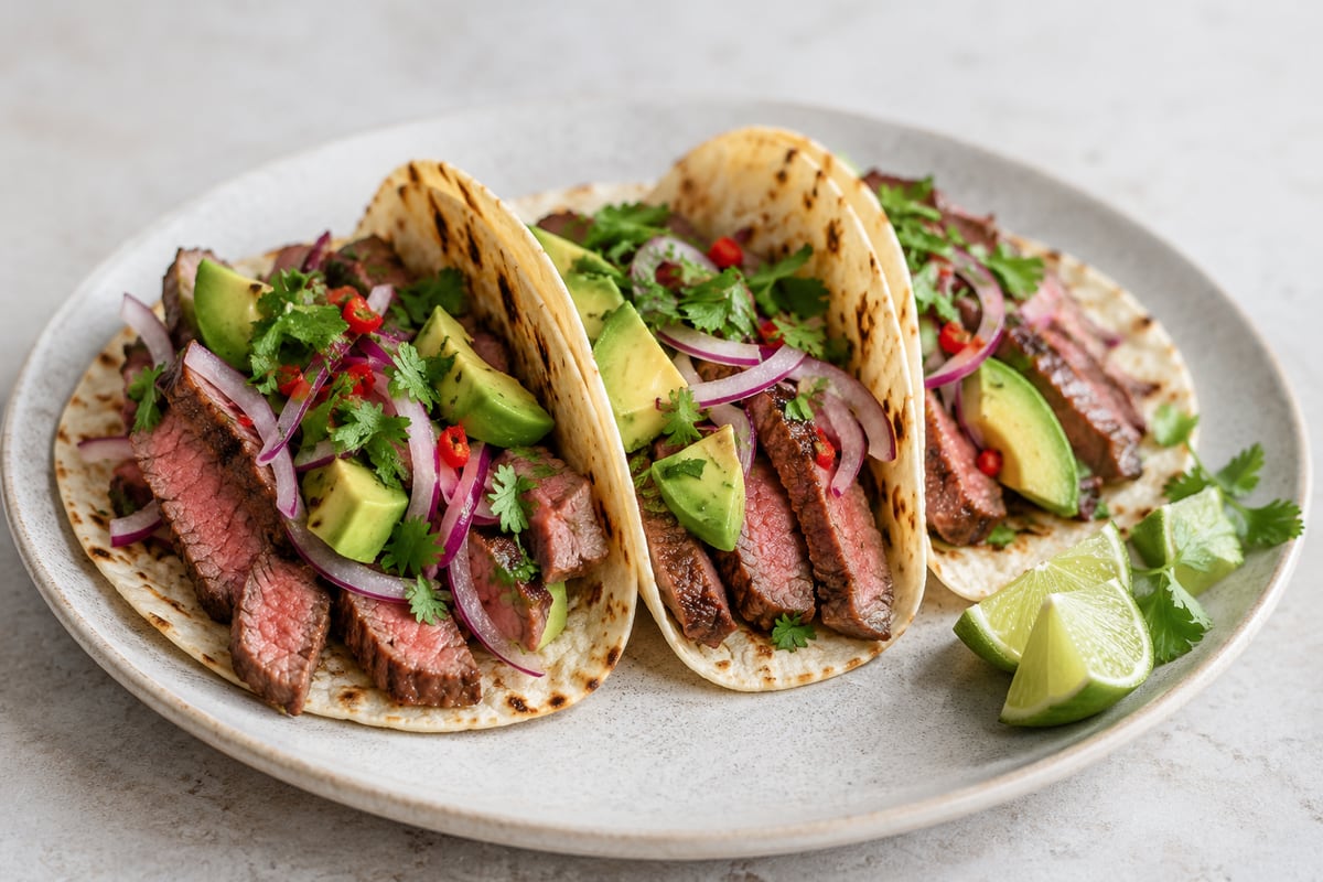 Oksefiletstacos med avocado