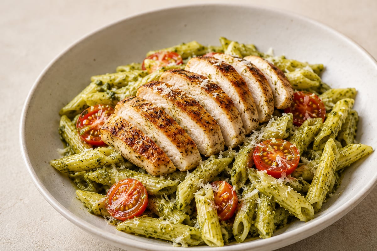 Pasta med pesto og kylling