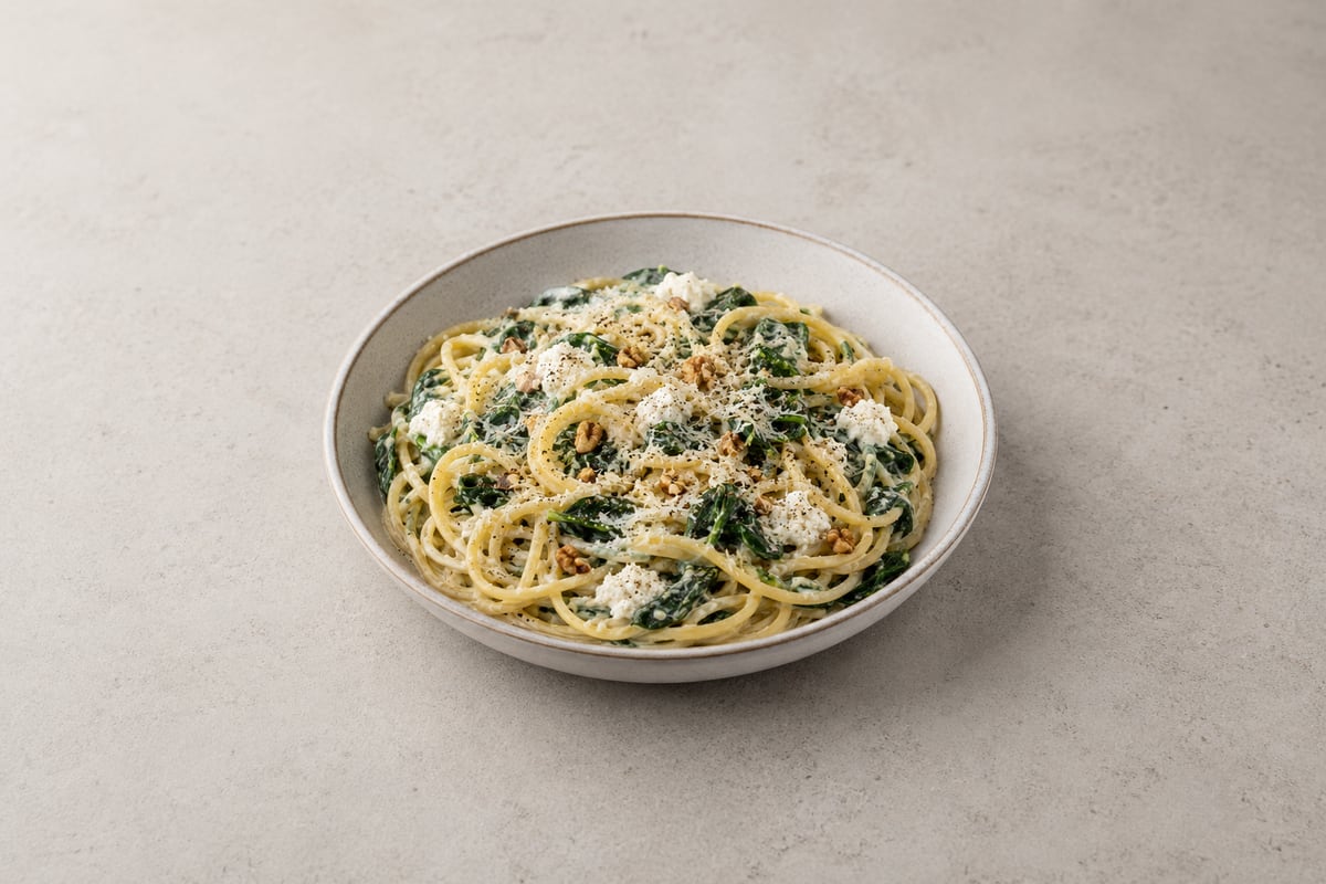 Pasta med ricotta og spinat